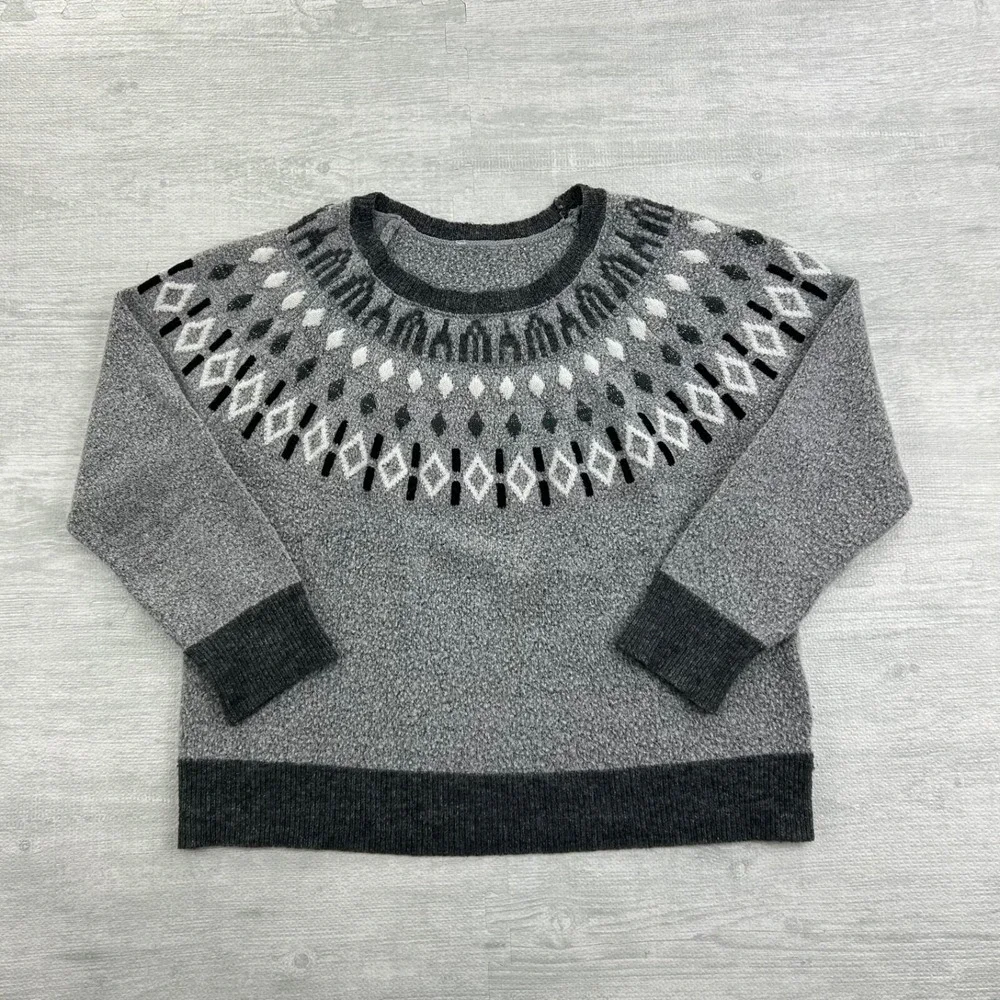 Vintage 90s Geometric Sweater Size‎ Medium Gray Pullover Two Tone